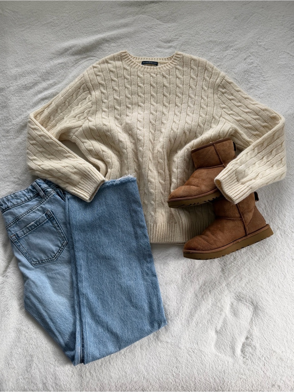 Brandy Melville Cream Cable Knit Crewneck Sweater